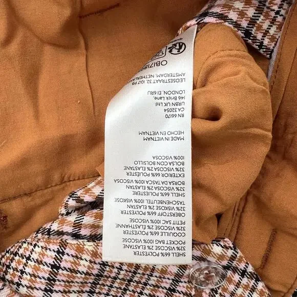 Free People - Tan pink plaid Turning Point pleated barrel leg crop pants size 2 - Picture 7 of 7